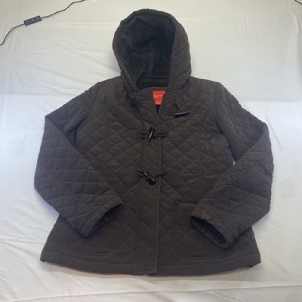 Esprit Women's Brown Quilted Hooded Toggle Barn Jacket Coat Size M